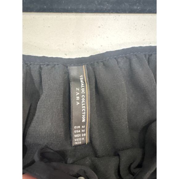 Zara BLACK SHEER OFF THE SHOULDER TOP WITH LONG BELL SLEEVES size Medium - Picture 6 of 7